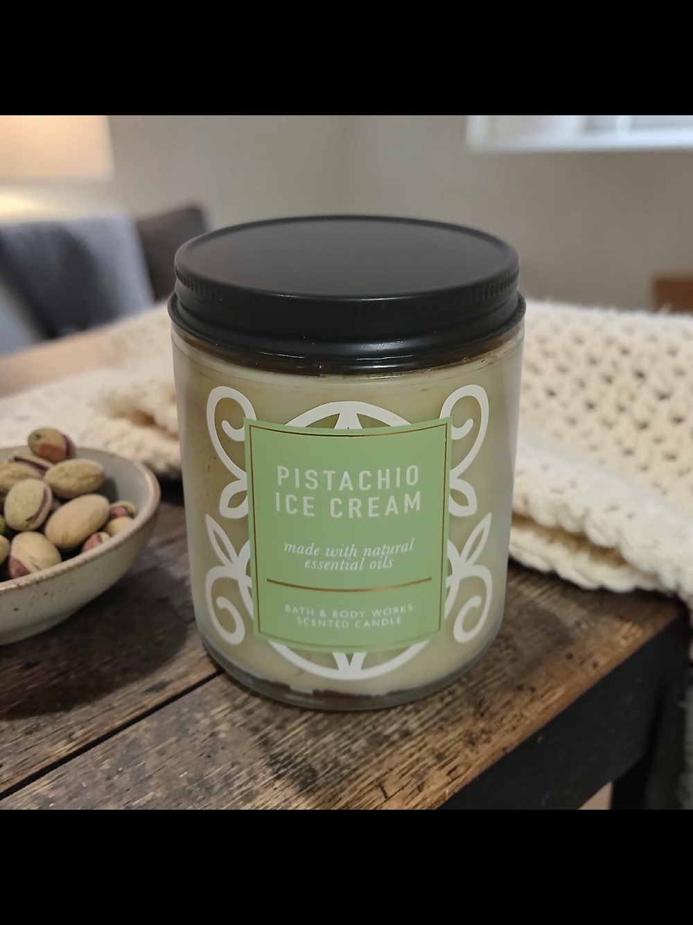 Bath & Body Works Pistachio Ice Cream Candle - Sage Green & Cream